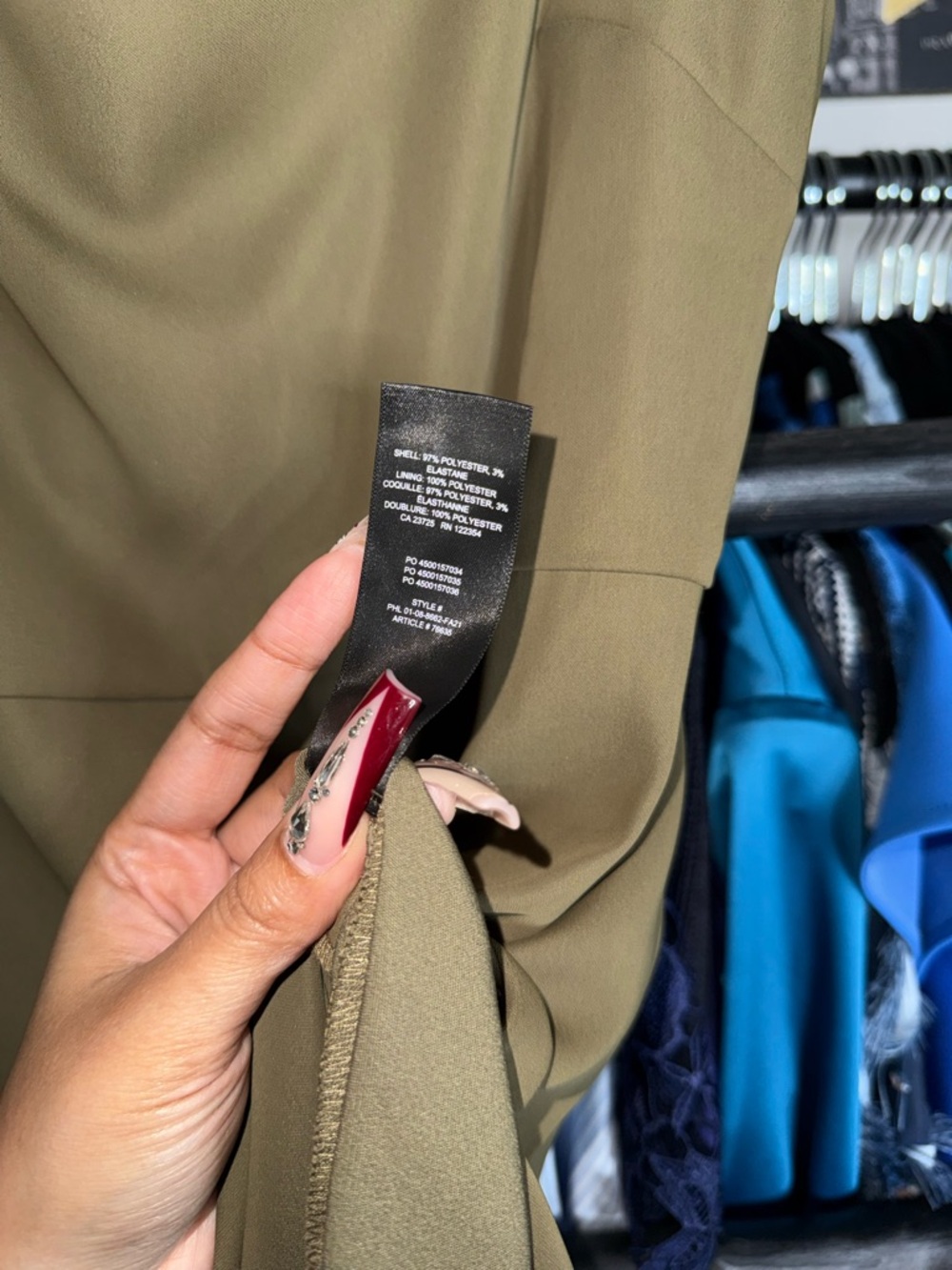 Babaton 90s Slit Satin Midi Dress Olive Green Square Neck Thigh Slit Size 8 New - Picture 10 of 10